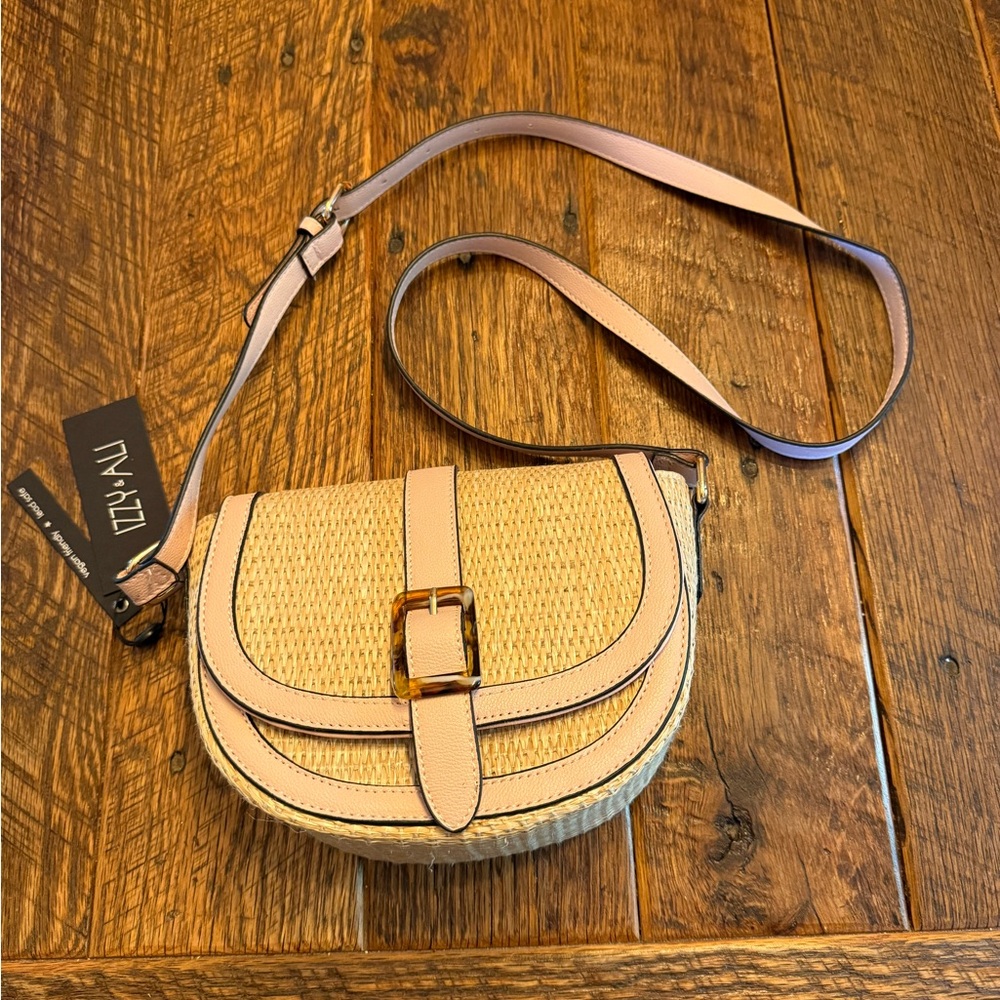 Tan and Pale Pink Woven Women's Purse